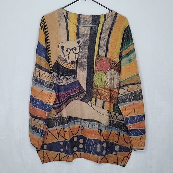 YESNO Oversized Sized Bear Wool Cotton Blend Sweater - Picture 1 of 7